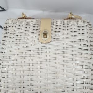 Vintage wood wicker gold hardware armbag purse